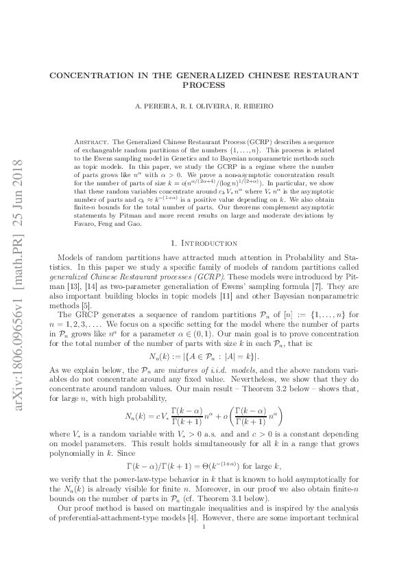 (PDF) Concentration in the Generalized Chinese Restaurant Process