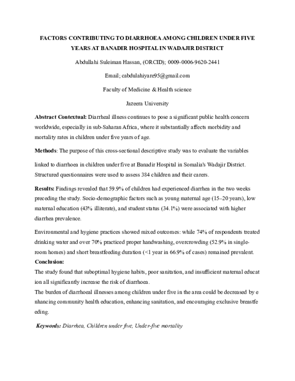 (PDF) FACTORS CONTRIBUTING TO DIARRHOEA AMONG CHILDREN UNDER FIVE YEARS ...