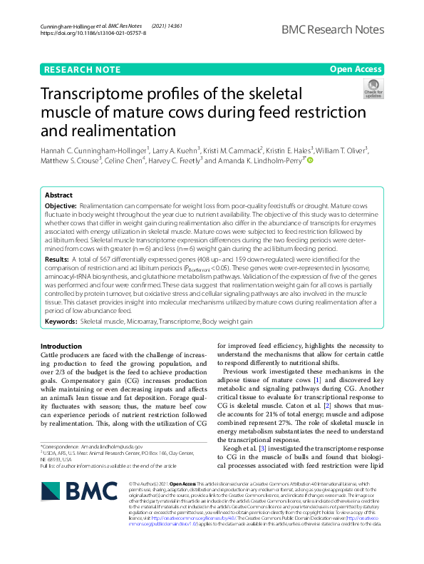 (PDF) Transcriptome profiles of the skeletal muscle of mature cows ...