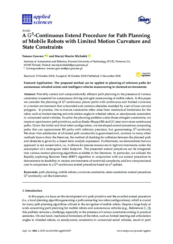 (PDF) A G3-Continuous Extend Procedure for Path Planning of Mobile ...