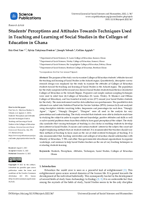 (PDF) Students’ Perceptions and Attitudes Towards Techniques Used in ...