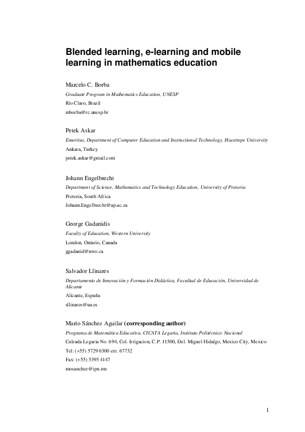(PDF) Blended learning, e-learning and mobile learning in mathematics ...