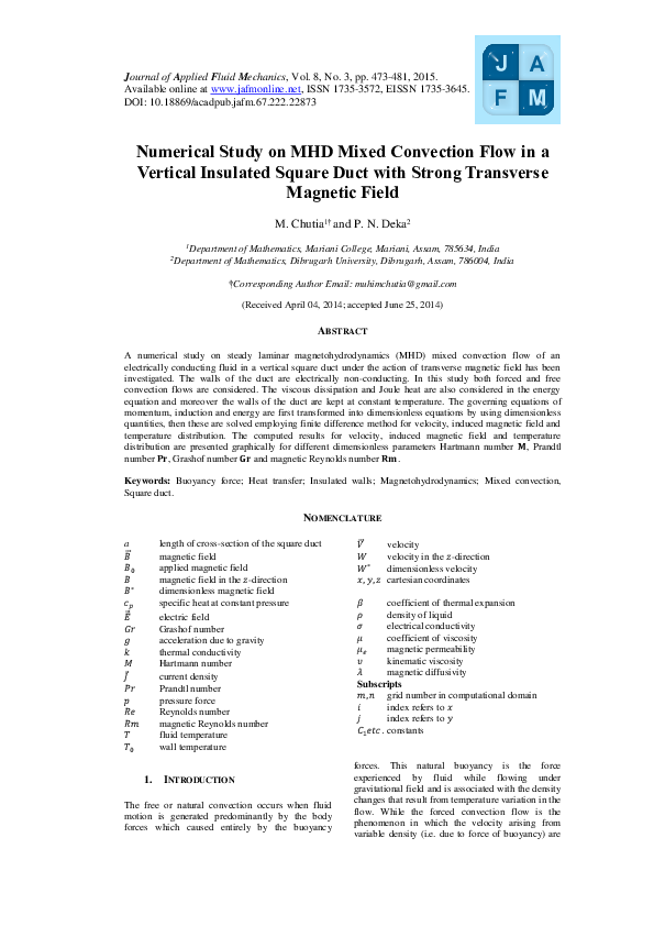 (PDF) Numerical Study on MHD Mixed Convection Flow in a Vertical ...