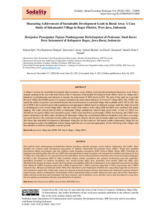 (PDF) Measuring Achievement of Sustainable Development Goals in Rural ...