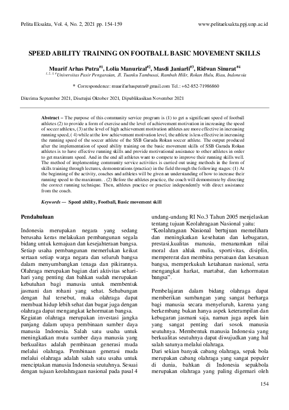 (PDF) Speed Ability Training on Football Basic Movement Skills