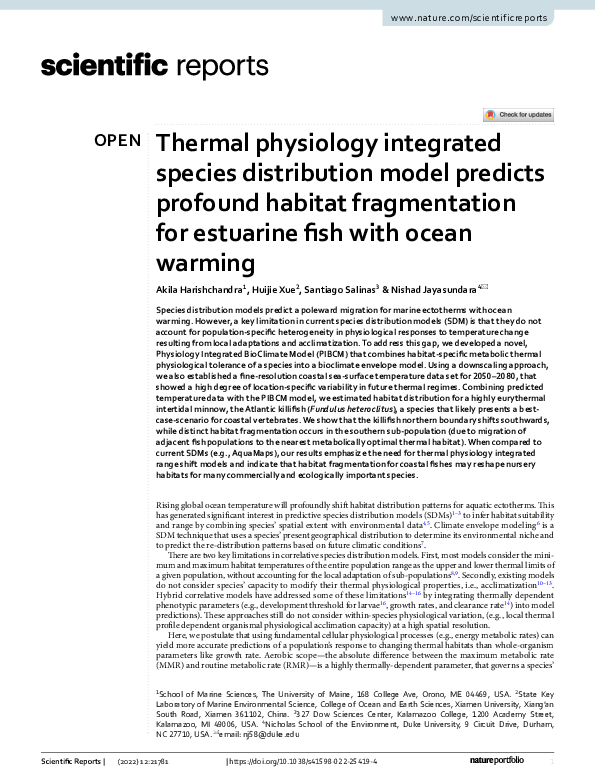 (PDF) Thermal physiology integrated species distribution model predicts ...