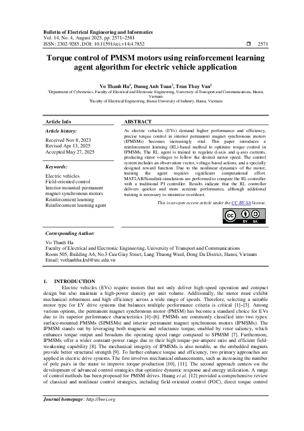(PDF) Torque control of PMSM motors using reinforcement learning agent ...