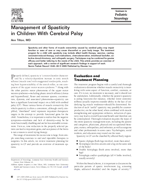 (PDF) Management of Spasticity in Children With Cerebral Palsy