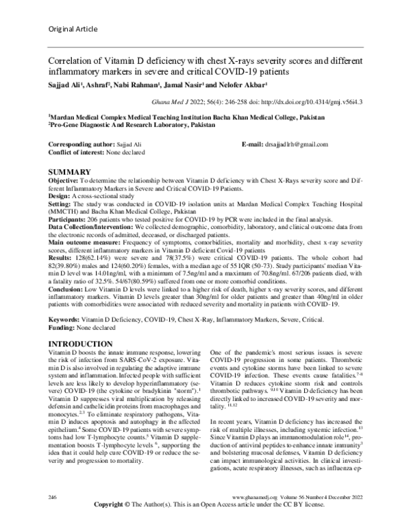 (PDF) Correlation of Vitamin D deficiency with chest X-rays severity ...