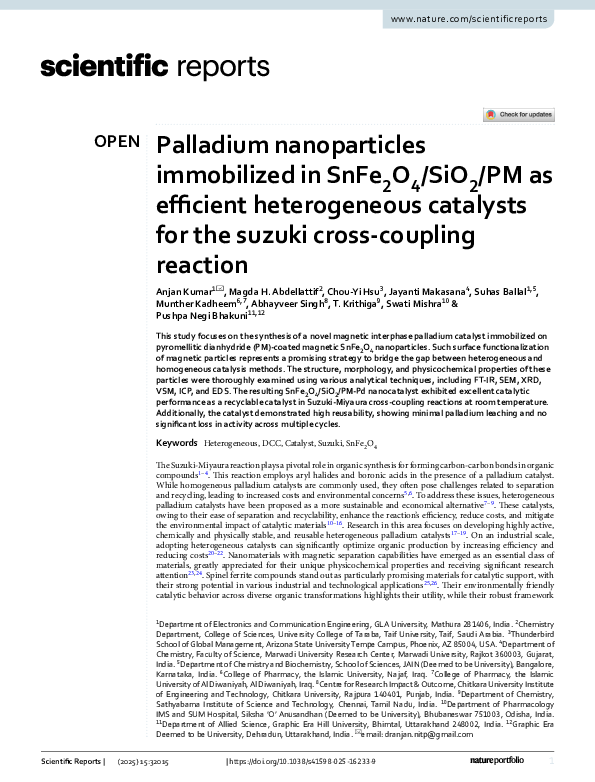 (PDF) Palladium nanoparticles immobilized in SnFe 2 O 4 /SiO 2 /PM as ...