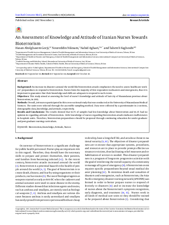 (PDF) An Assessment of Knowledge and Attitude of Iranian Nurses Towards ...