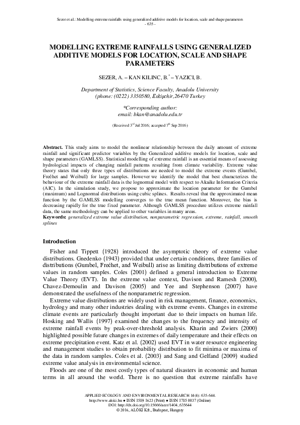 (PDF) Modelling Extreme Rainfalls Using Generalized Additive Models for ...