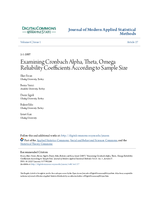 (PDF) Examining Cronbach Alpha, Theta, Omega Reliability Coefficients ...