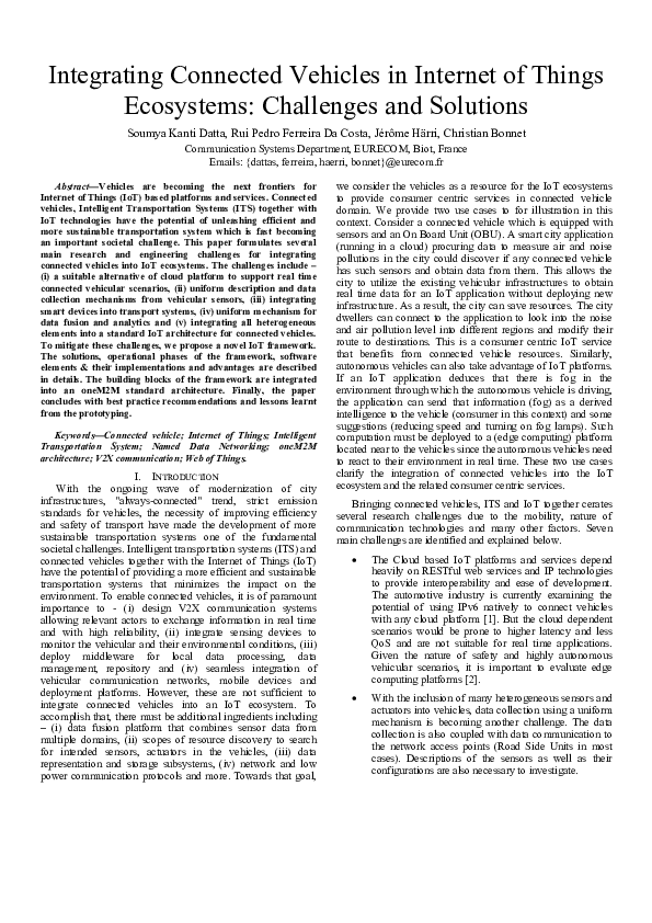 (PDF) Integrating connected vehicles in Internet of Things ecosystems ...