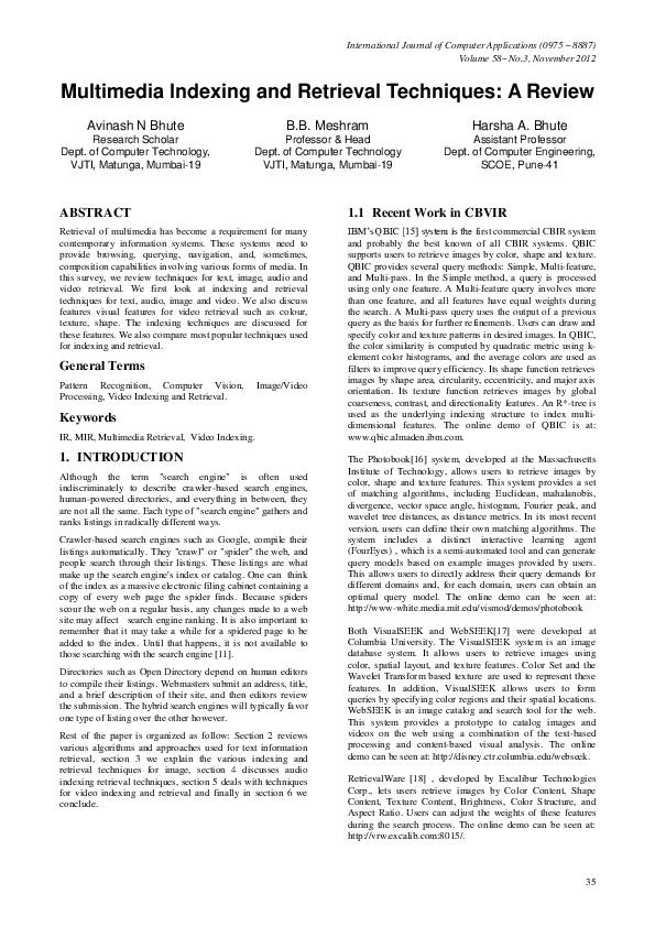 (PDF) Multimedia Indexing and Retrieval Techniques: A Review