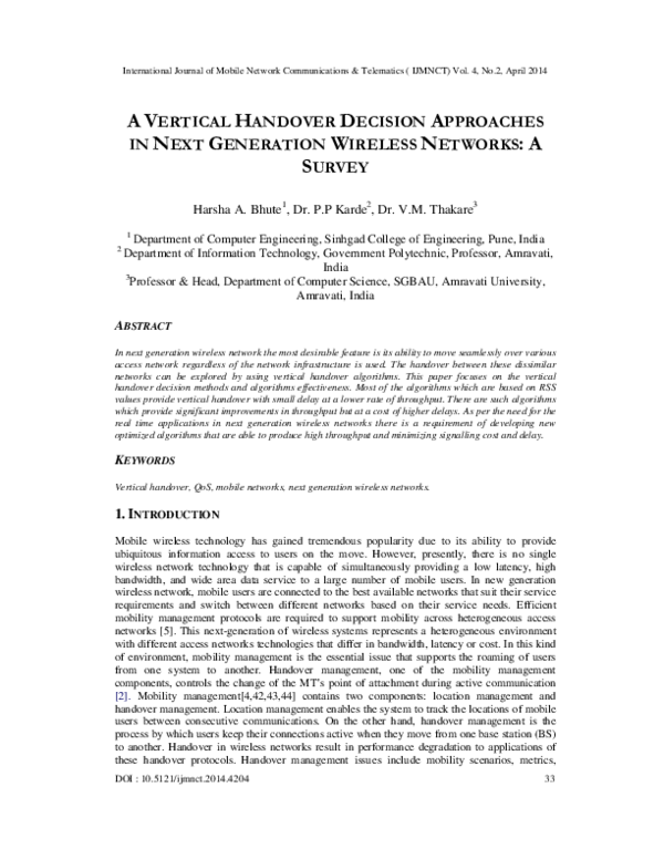 (PDF) A Vertical Handover Decision Approaches in Next Generation ...