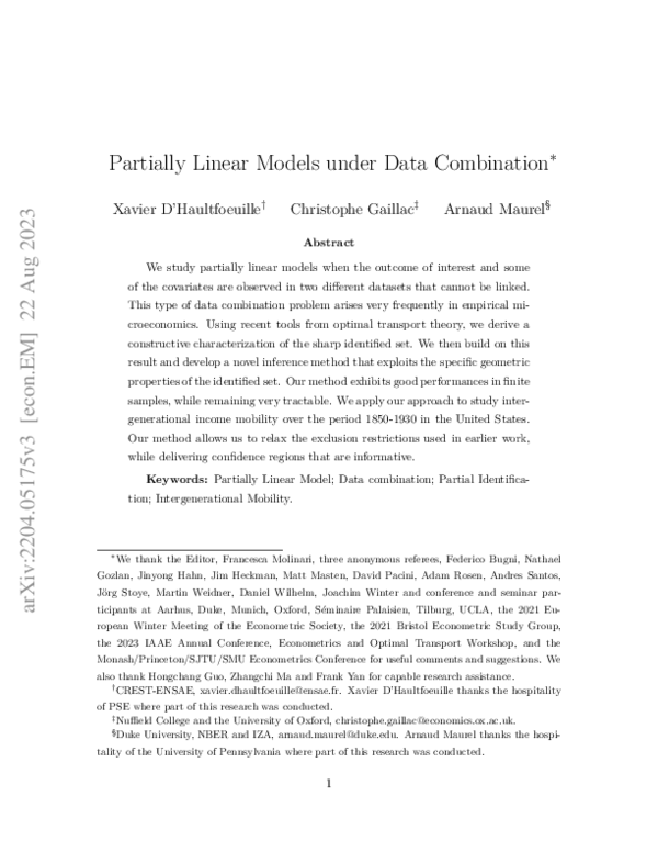(PDF) Partially Linear Models Under Data Combination