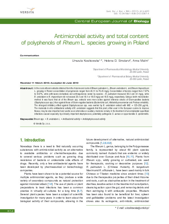 (PDF) Antimicrobial activity and total content of polyphenols of Rheum ...