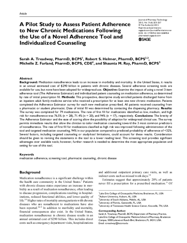 (PDF) A Pilot Study to Assess Patient Adherence to New Chronic ...