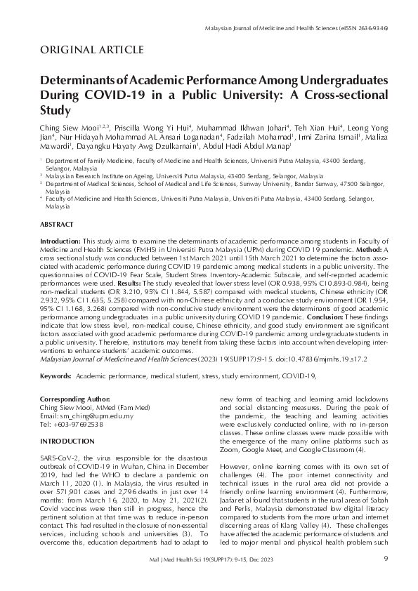 (PDF) Determinants of Academic Performance Among Undergraduates During ...