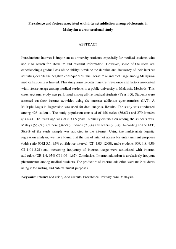(PDF) Prevalence and factors associated with internet addiction among ...