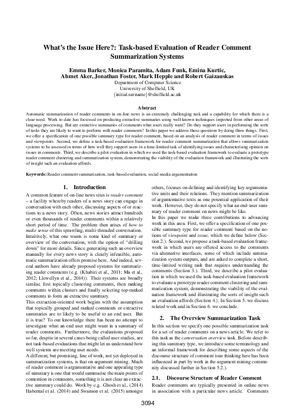 (PDF) What's the issue here?: Task-based evaluation of reader comment ...
