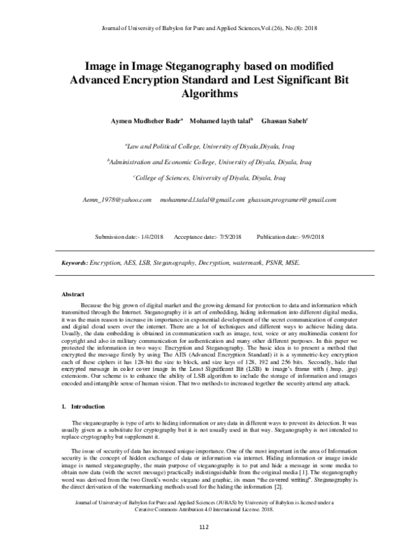 (PDF) Image in Image Steganography based on modified Advanced ...