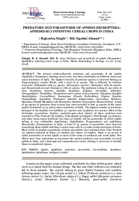 (PDF) PREDATORS AND PARASITOIDS OF APHIDS (HOMOPTERA: APHIDIDAE ...