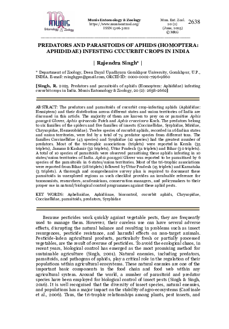 (PDF) PREDATORS AND PARASITOIDS OF APHIDS (HOMOPTERA: APHIDIDAE ...