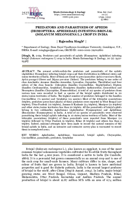 (PDF) PREDATORS AND PARASITOIDS OF APHIDS (HOMOPTERA: APHIDIDAE ...