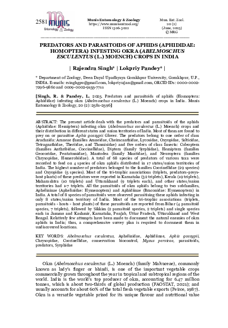 (PDF) PREDATORS AND PARASITOIDS OF APHIDS (APHIDIDAE: HOMOPTERA ...