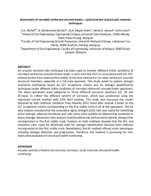 (PDF) Assessment of corroded reinforced concrete beams: Cyclic load ...