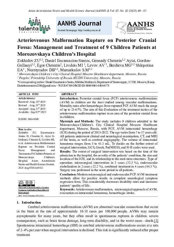 (PDF) Arteriovenous Malformation Rupture on Posterior Cranial Fossa ...