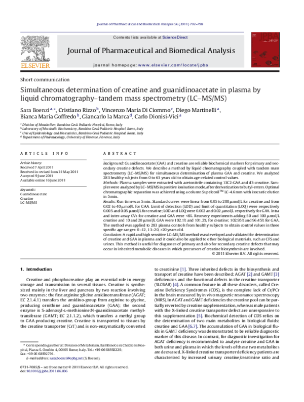 (PDF) Simultaneous determination of creatine and guanidinoacetate in ...