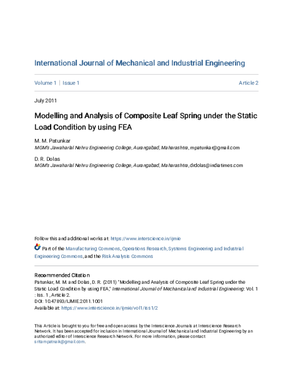 (PDF) Modelling and Analysis of Composite Leaf Spring under the Static ...
