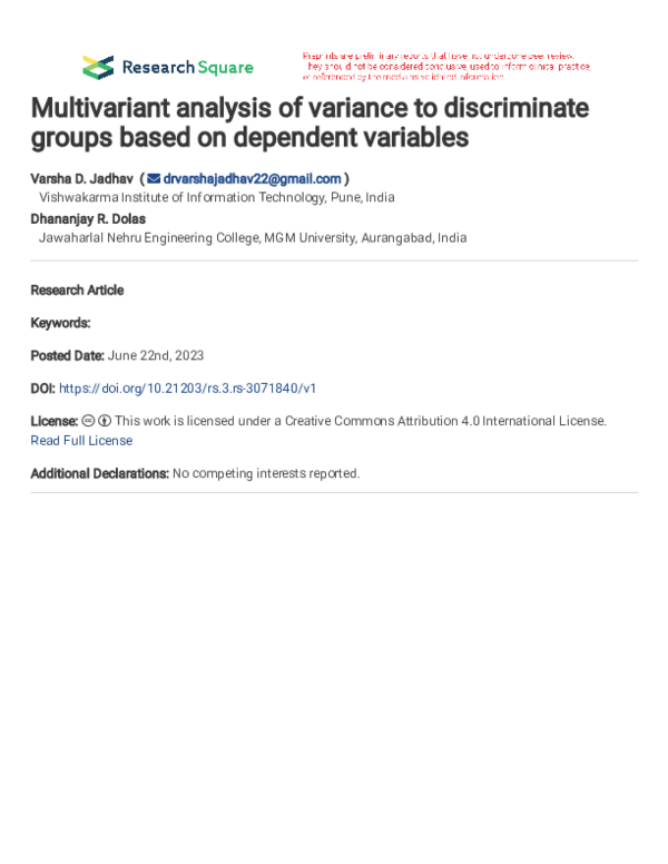 (PDF) Multivariant analysis of variance to discriminate groups based on ...