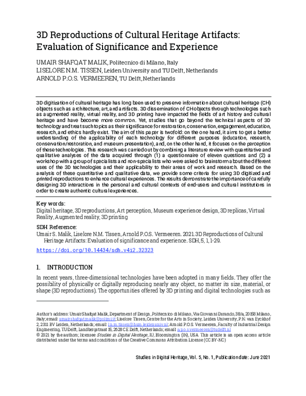 (PDF) 3D Reproductions of Cultural Heritage Artifacts: Evaluation of ...