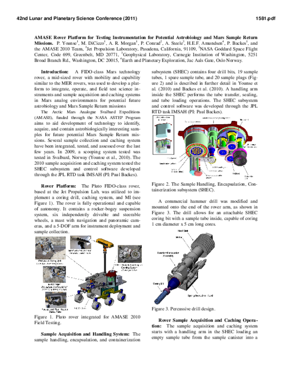 (PDF) AMASE Rover Platform for Testing Instrumentation for Potential ...