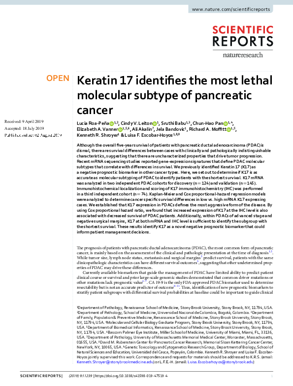 (PDF) Keratin 17 identifies the most lethal molecular subtype of ...