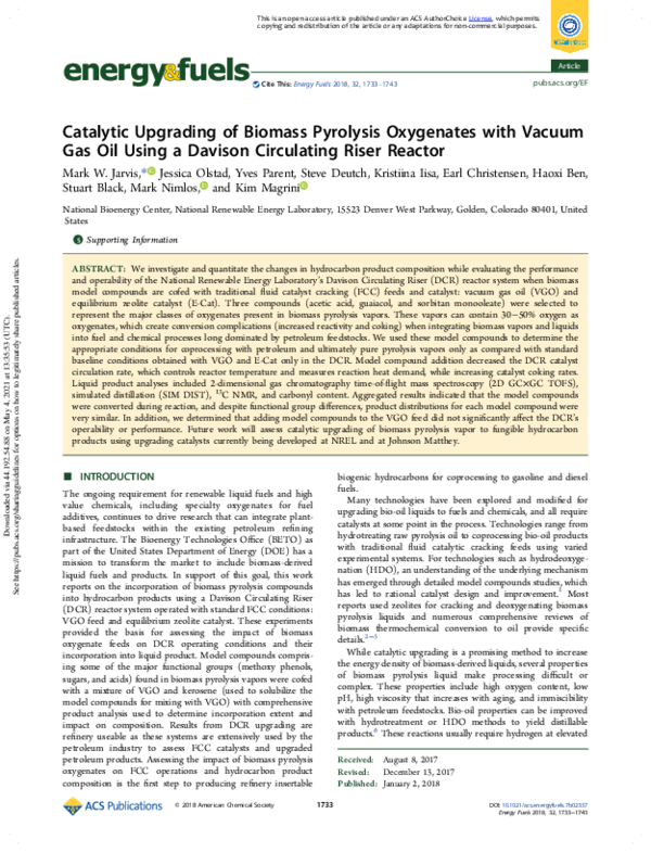 (PDF) Catalytic Upgrading of Biomass Pyrolysis Oxygenates with Vacuum ...