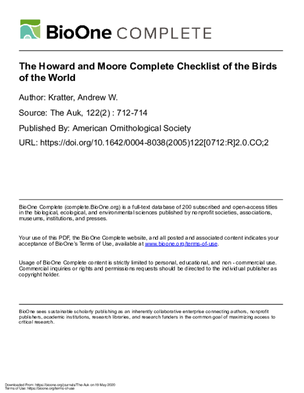 (PDF) The Howard and Moore Complete Checklist of the Birds of the World