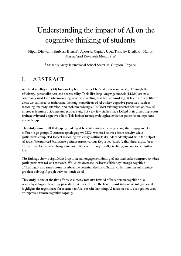 (PDF) Understanding the impact of AI on the cognitive thinking of students