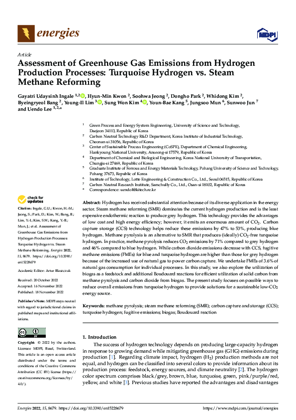 (PDF) Assessment of Greenhouse Gas Emissions from Hydrogen Production ...