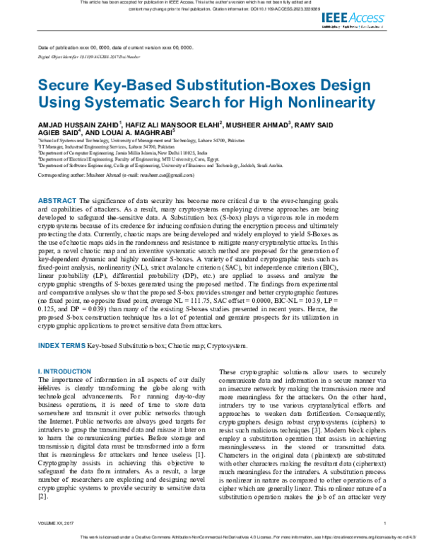(PDF) Secure Key-Based Substitution-Boxes Design Using Systematic ...