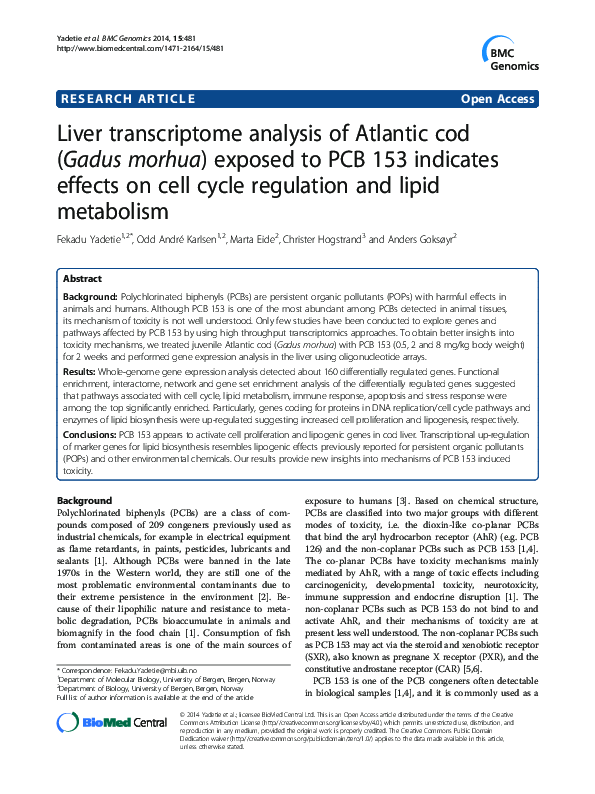 (PDF) Liver transcriptome analysis of Atlantic cod (Gadus morhua ...