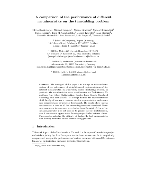 (PDF) A Comparison of the Performance of Different Metaheuristics on ...