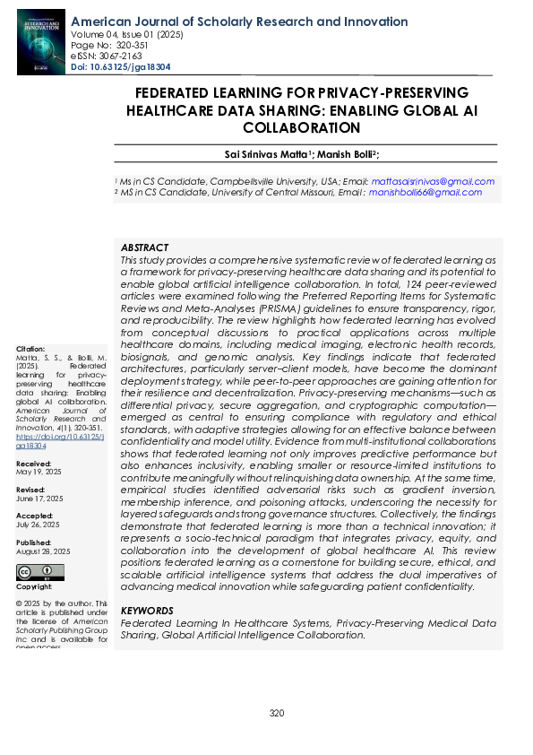 (PDF) FEDERATED LEARNING FOR PRIVACY-PRESERVING HEALTHCARE DATA SHARING ...
