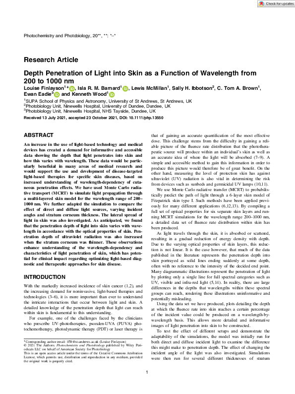 (PDF) Depth Penetration of Light into Skin as a Function of Wavelength ...