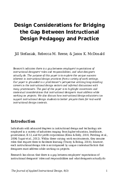 (PDF) Design Considerations for Bridging the Gap Between Instructional ...