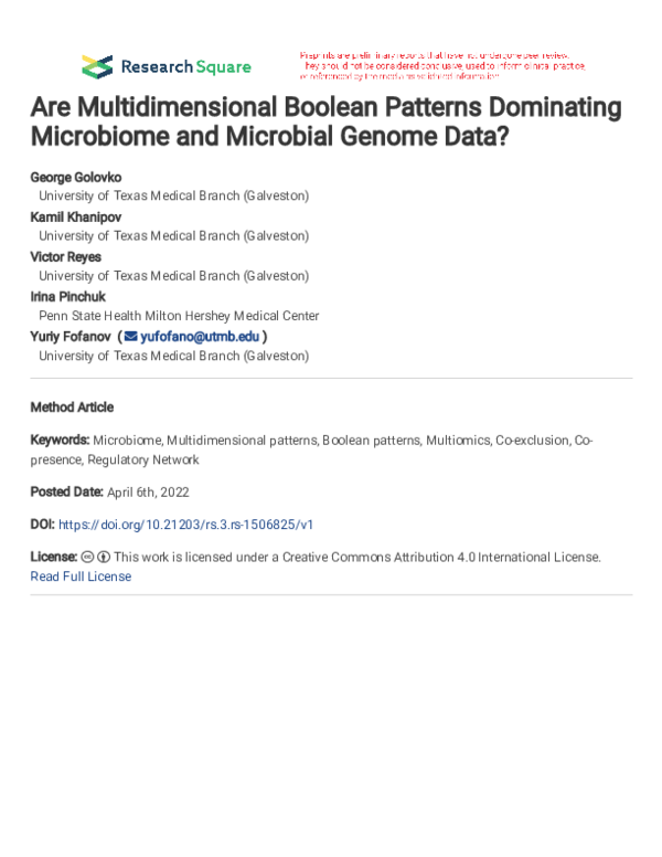 (PDF) Are Multidimensional Boolean Patterns Dominating Microbiome and ...